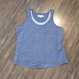LIVE LOVE LOUNGE by KAREN NEUBURGER Blue & White Polka Dotted Tank NWOT/SIZE M